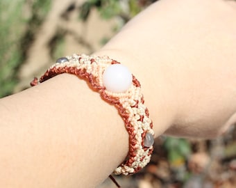 White Aventurine, Labradorite Beads, Adjustable Macrame Bracelet, Free Gift Wrapping