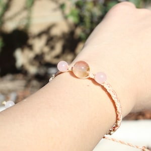 Adjustable Macrame Bracelet with Fire Agate, Rose Quartz Crystal Beads,  Free Gift Wrapping