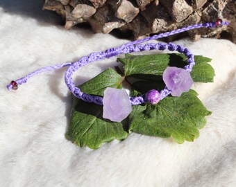 Purple Macrame Bracelet with Amethyst Point and Sea Sediment Jasper Beads
