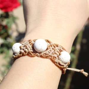 White Turquoise, Labradorite, Lava Beads, Brown / Green Macrame, Adjustable Bracelet, Free Gift Wrapping