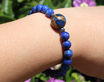 Crystal Beaded Bracelet with Lapis Lazuli, Mosaic Quartz, Clear Quartz, Free Gift Wrapping