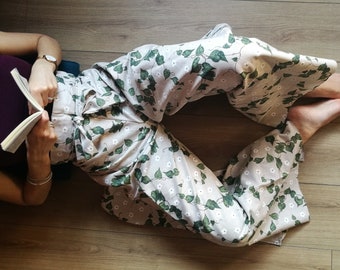 Jump! pants - trousers - leaves and flowers - S/M - 38/42 - mixed cotton - chiusura facile a pareo