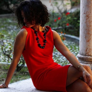 Sleeveless short dress - cold CORAL RED - soft cotton - size small S ;  ITA 38-40