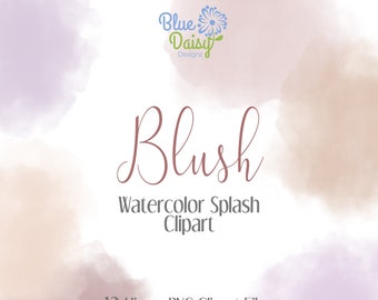 12 Blush Watercolor Splash Clipart, PNG Clipart, Abstract Clipart, Digital Scrapbook, Printable, Card Making, Journaling, Commercial Use