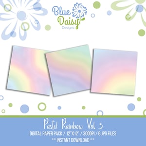 Pastel Rainbow Digital Paper Pack Vol.3, Rainbow Pattern, Background Pattern, Pastels, Scrapbook Papers (Instant Download)
