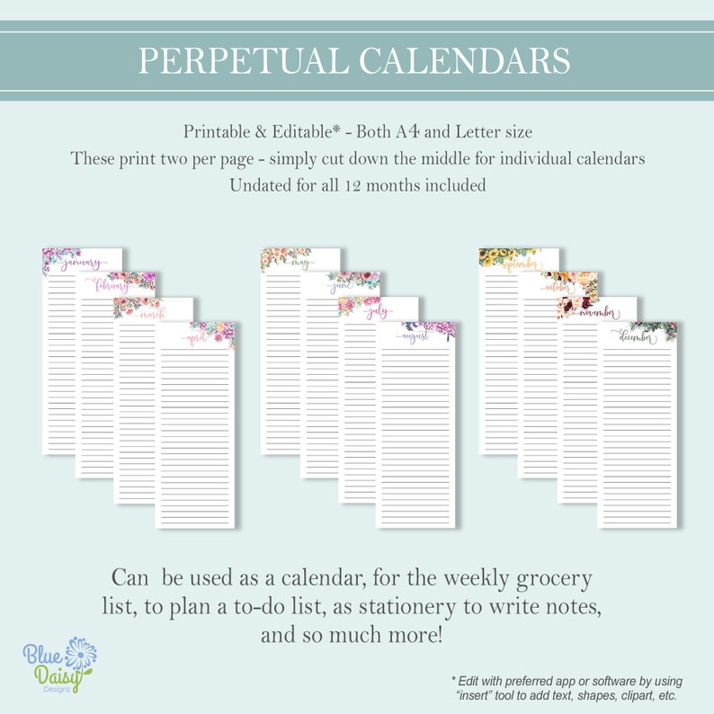2026 Watercolor Floral Calendar PLUS Printable Landscape Horizontal