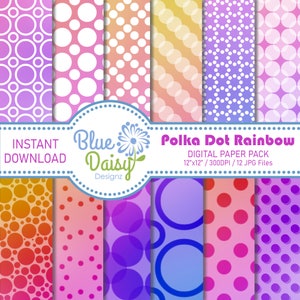Polka Dot Textured Rainbow Digital Paper Pack, Textured Digital Paper, Rainbow Pattern, Background, Scrapbook Papers (Instant Download)