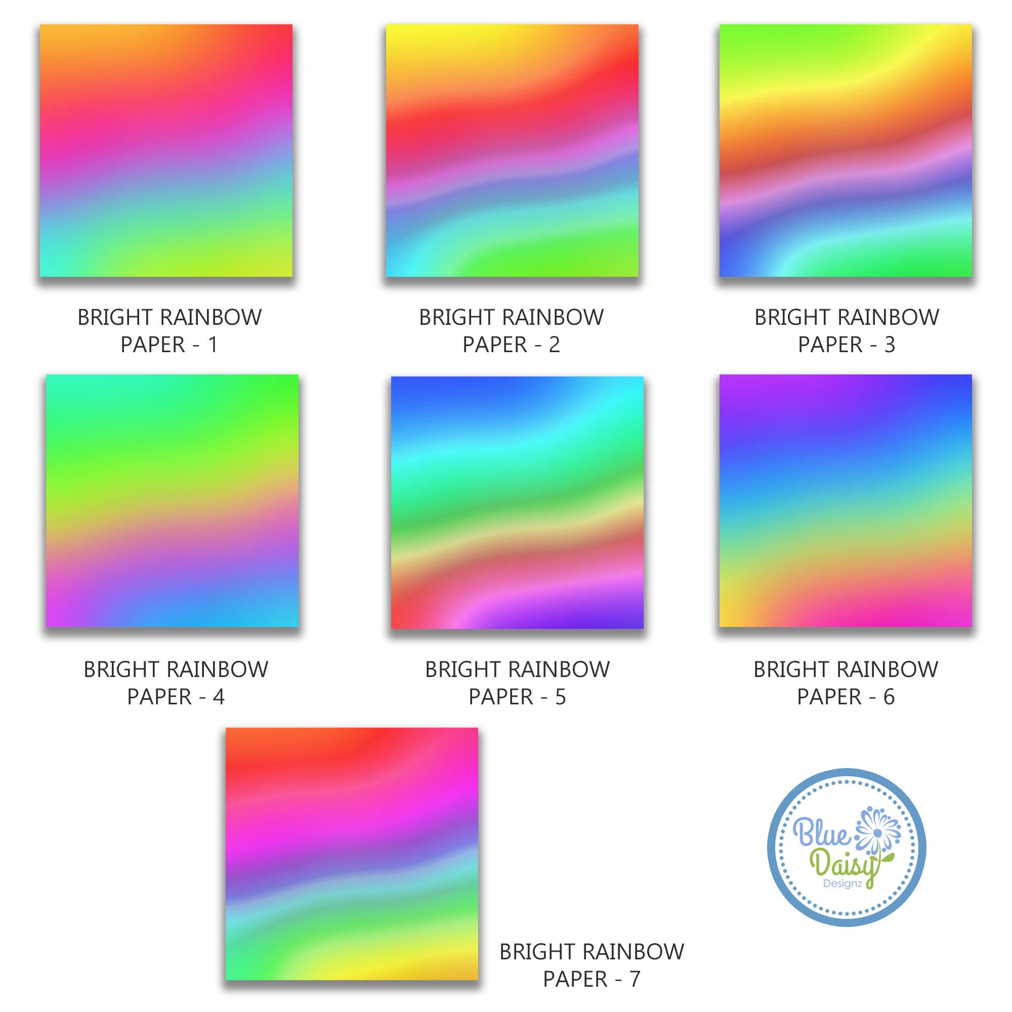 Bright Rainbow Digital Paper Pack, Rainbow Digital Paper, Rainbow ...
