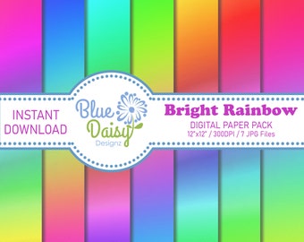 Bright Rainbow Digital Paper Pack, Rainbow Digital Paper, Rainbow Pattern, Background Pattern, Scrapbook Papers (Instant Download)