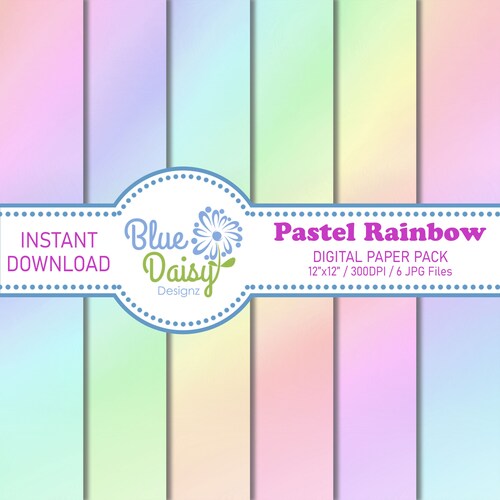 Pastel Rainbow Digital Paper Pack Gradient Digital Paper Etsy