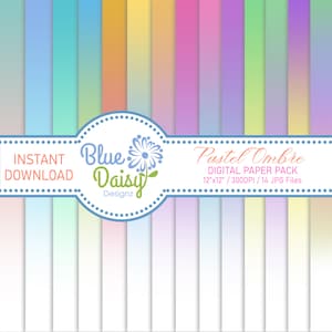 Pastel Ombre Digital Paper Pack, Gradient Digital Paper, Ombre Pattern, Background Pattern, Pastels, Scrapbook Papers (Instant Download)