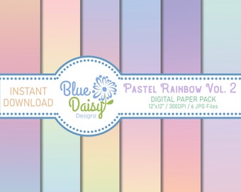 Zestaw papierów cyfrowych Pastel Rainbow Vol.2, Wzór tęczy, Wzór tła, Pastele, Papiery do scrapbookingu (Natychmiastowe pobranie)