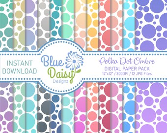 Polka Dot Ombre Digital Paper Pack, Colorful Digital Paper, Background, Scrapbook Papers (Instant Download)