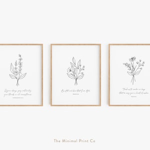 Set of 3, Bible Verse Wall Art, Christian Wall Art, Botanical Christian Print, Scripture Wall Art, Minimalist Christian Wall Decor