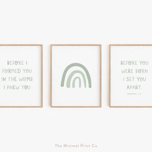 Jeremiah 1:5, Nursery Scripture, Boy Nursery Wall Art, Christian Nursery Printables, Nursery Bible Verse, Set of 3 Sage Green