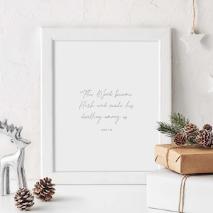 Christmas Bible Verse Wall Art, Christian Christmas Decor, Christmas Scripture Wall Art, Modern Christmas Printable, The Word Became Flesh