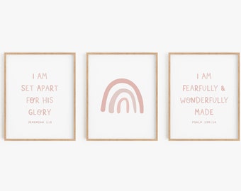 Nursery Bible Verse, Girl Nursery Scripture Wall Art, Pink Christian Nursery Decor, Christian Kids Wall Art, Ensemble de 3 Nursery Printables