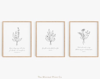 Set of 3, Bible Verse Wall Art, Christian Wall Art, Botanical Christian Print, Scripture Wall Art, Minimalist Christian Wall Decor