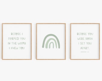 Jeremiah 1:5, Nursery Scripture, Boy Nursery Wall Art, Christian Nursery Printables, Nursery Bible Verse, Set of 3 Sage Green