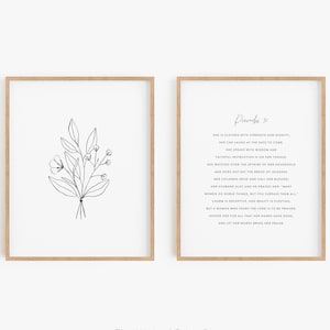 Spreuken 31, Moederdaggeschenk Christelijk, Moederdag Bijbelvers, Schriftgeschenk voor moeder, Botanische muurkunst, Set van 2 printables