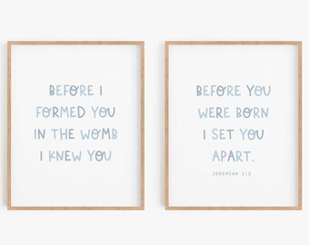 Jeremiah 1:5, Nursery Bible Verse, Boy Nursery Wall Art, Christian Nursery, Blue Nursery Wall Art, Nursery Scripture, Set of 2
