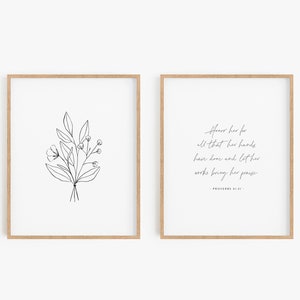 Proverbs 31:31, Mother&#39;s Day Scripture, Bible Verse for Mom, Mother&#39;s Day Gift Christian, Mothers Day Botanical Decor, Set of 2 Wall Art