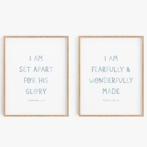 Nursery Bible Verse, Boy Nursery Scripture Wall Art, Boho Christian Nursery Decor, Christian Baby Boy Room, Set of 2 Blue Nursery Printables
