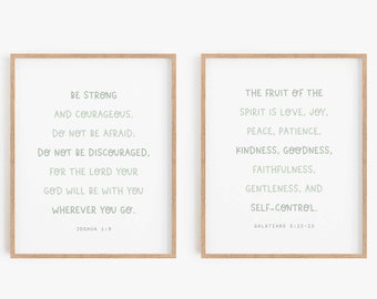 Set of 2, Nursery Bible Verse Wall Art, Nursery Scripture, Nursery Wall Art Boy, Christian Nursery Prints, Baby Boy Wall Decor, Sage Green
