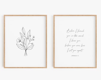 Before I Formed You in the Womb, Jeremiah 1:5, Nursery Bible Verse, Nursery Scripture Wall Art, Baby Shower Gift, Nursery Decor, Set of 2