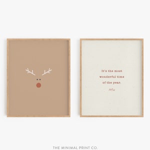 Set of 2, Neutral Christmas Wall Art, Modern Boho Christmas Prints, Modern Christmas Art, Reindeer Print, Minimalist Christmas Decor