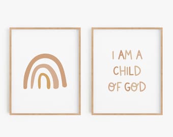 I am a Child of God Printable, Nursery Bible Verse Wall Art, Neutral Christian Nursery Prints, Rainbow Christian Kids Room Decor