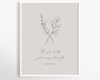 Nehemiah 8:10, Minimal Christian Art, Christian Wall Art, Minimalist Bible Verse, Christian Art Print, Joy of the Lord is My Strength