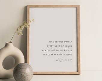 Philippians 4:19, Printable Wall Art Modern Christian, Minimal Bible Verse, Modern Scripture Wall Art, Bible Verse Typography