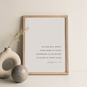 Philippians 4:19, Printable Wall Art Modern Christian, Minimal Bible Verse, Modern Scripture Wall Art, Bible Verse Typography