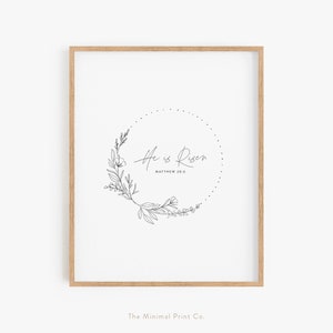 He is Risen, Matthew 28:6, Easter Bible Verse Print, Botanical Easter Decor, Easter Scripture Wall Art, Floral Easter Printable