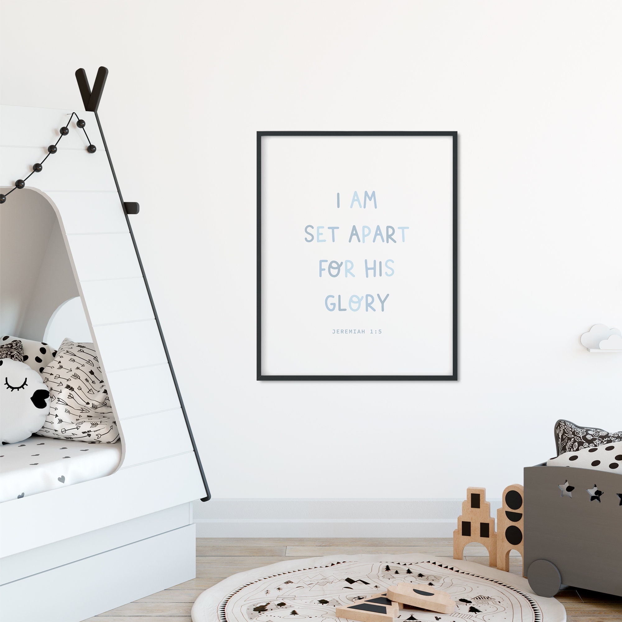 Nursery Bible Verse Wall Art, Blue Nursery Wall Art, Christian Nursery ...