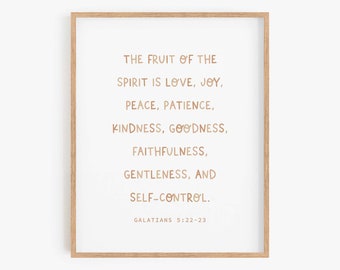 Fruto del Espíritu, Verso bíblico de guardería, Arte de pared de las Escrituras para niños, Regalo cristiano de baby shower, Decoración de la iglesia, Decoración de guardería cristiana boho