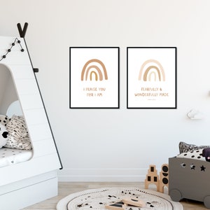 May include: Two framed prints with rainbow illustrations and inspirational quotes. The first print says "I praise you for I am" and the second print says "Fearfully and wonderfully made".