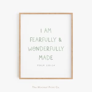 Nursery Bible Verse, Nursery Scripture, Boy Nursery Decor, Christian Kids Room, Sage Green Bible Verse, Fearfully and Wonderfully Made