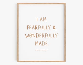 Fearfully and Wonderfully Made, Nursery Bible Verse, Nursery Scripture, Boho Christian Nursery, Christian Kids Room, Bible Verse for Kids