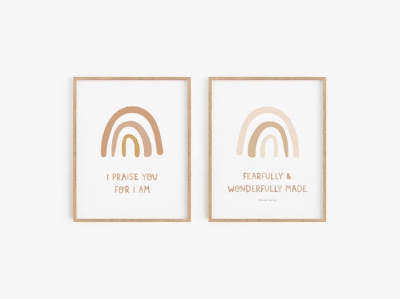 Psalm 139:14, Fearfully and Wonderfully Made, Bible Verse Nursery, Christian Kids Decor, Christian Nursery Printables, Set of 2