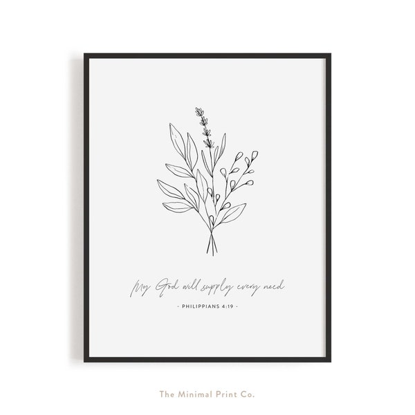 Philipper 4:19, Minimalistische christliche Kunst, christliche Wandkunst, minimalistisches christliches Dekor, Ästhetische Bibelvers druckbar