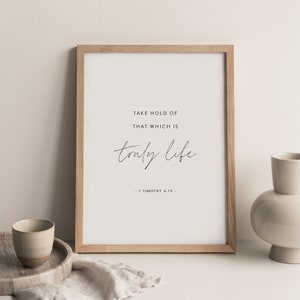 1 Timothy 6:19, Printable Wall Art Modern Christian, Minimal Bible Verse, Modern Scripture Wall Art, Christian Home Decor, Scripture Print