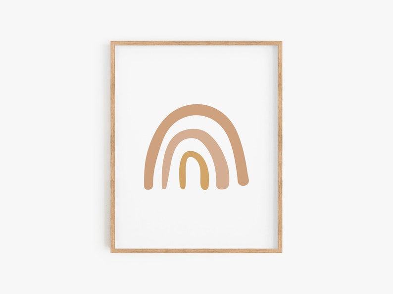 Puede incluir: Una impresi&oacute;n enmarcada de un arco&iacute;ris con tres arcos en tonos marrones, rosas y amarillos. El arco&iacute;ris est&aacute; centrado en un fondo blanco.