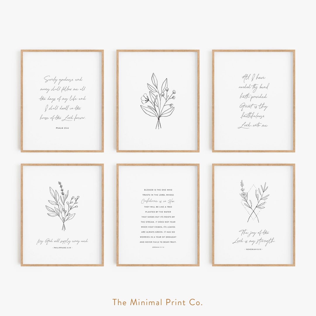 Set of 6, Bible Verse Wall Art, Christian Wall Art, Scripture Wall Art ...