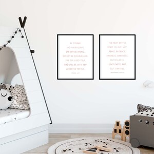 Nursery Bible Verse, Nursery Scripture, Christian Kids Decor, Pink Bible Verse, Girl Nursery, Joshua 1:9, Fruit of the Spirit, Set of 2 image 7