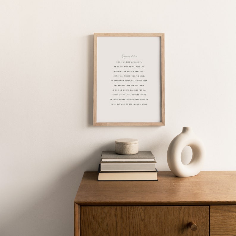 Scripture Wall Art Easter Bible Verse Print Romans 6:8-11 Lent Bible Verse Good Friday Scripture Baptism Gift Easter Wall Art