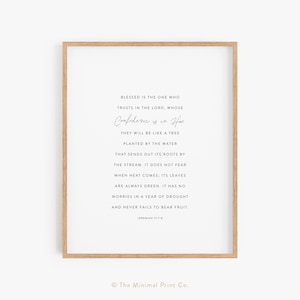 Jérémie 17:7-8, Béni est celui qui fait confiance, Art mur des Écritures, Don de baptême, Dons chrétiens, Bible Verse Print, Christian Wall Decor