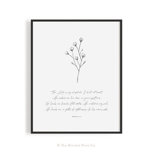 Psalm 23, The Lord is My Shepherd, Minimalist Christian Wall Art, Modern Christian Decor, Aesthetic Bible Verse Printable, Christian Gift