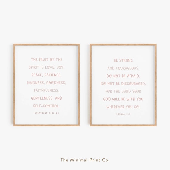 Nursery Bible Verse, Nursery Scripture, Christian Kids Decor, Pink Bible Verse, Girl Nursery, Joshua 1:9, Fruit of the Spirit, Set of 2